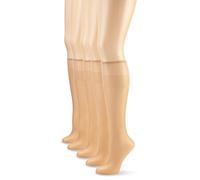 Nur Die 5er Pack Knie Seidenfein 15 DEN transparente Nylon Fein-Kniestrümpfe seidig glänzend breiter Komfortbund Damen, amber, one size