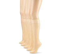Nur Die 5er Pack Knie Seidenfein 15 DEN transparente Nylon Fein-Kniestrümpfe seidig glänzend breiter Komfortbund Damen, teint, one size