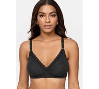NUR DIE Damen Baumwoll Spitzen-BH ohne Bügel - schwarz - 90 C