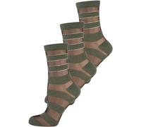 Nur Die Damen Freizeitsocken 3-Pack Trendsöckchen Söckchen Füßlinge Transparent modernes Design angenehme Passform - khaki Streifen - Größe 39-42