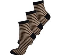 Nur Die Damen Freizeitsocken 3-Pack Trendsöckchen Söckchen Füßlinge Transparent modernes Design angenehme Passform - schwarz Streifen - Größe 35-38