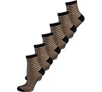 Nur Die Damen Freizeitsocken 6-Pack Trendsöckchen Söckchen Füßlinge Transparent modernes Design angenehme Passform - schwarz Streifen - Größe 35-38