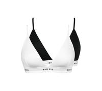 Nur Die 2er Pack Soft BH sportlich ohne Bügel bügelloser BH Triangel Bra Bustier Baumwolle Damen, schwarz/Weiss, M