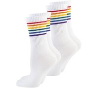 Nur Die Unisex 2er Good Vibes Socken Unisex Tennissocken 35-46 Retro mit Streifen Stamement aus Baumwolle Atmungsaktiv Weich Socken
