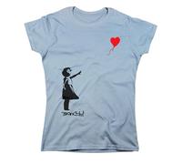 Nutees Banksy Girl with Heart Shaped Balloon Frauen T-Shirt (Hellblau), Small