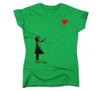 Nutees Banksy Girl with Heart Shaped Balloon Frauen T-Shirt (Irisches Grün), Medium