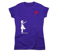 Nutees Banksy Girl with Heart Shaped Balloon Frauen T-Shirt (Lila), Medium