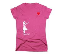 Nutees Banksy Girl with Heart Shaped Balloon Frauen T-Shirt (Rosa), XX-Large