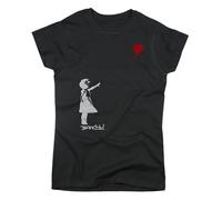 Nutees Banksy Girl with Heart Shaped Balloon Frauen T-Shirt (Schwarz), Large