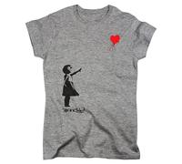 Nutees Banksy Girl with Heart Shaped Balloon Frauen T-Shirt (Sportgrau), X-Large