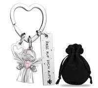 nutmanel Schutzengel Schlüsselanhänger Personalisiert, Glücksbringer Engel Herz, Geschenke für Mädchen, Partner, Mama, Oma, Beste Freundin, Freunde Kollegen Freundin, Gravur Pass Auf Dich Auf(8cm)