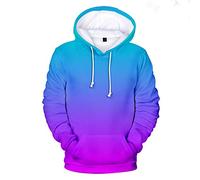 NVBFD Unisex 3D Druck Hoodie Kapuzenpullover,Hoodie Für Männer 3D Gedruckt Lose Lange Ärmel Lila Farbverlauf 3D Print Grafik Hoodies Streetwear Kreativität Pullover Freunde,L