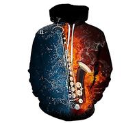 NVBFD Unisex 3D Druck Hoodie Kapuzenpullover,Unisex 3D Print Kapuzenpullover Ice Fire Saxophon Grafiken Mit Kängurutasche Kordelzug Pullover Halloween Pullover Geschenk Für Studentenpaare Freund,L