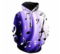 NVBFD Unisex 3D Druck Hoodie Kapuzenpullover,Unisex Hoodies 3D Print Pullover Musiknoten Muster Lila Hoodies Halloween Pullover Mit Tasche Leichte Sweatshirts Geschenk Für Studentenpaare Freund,L