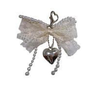 NVOQILIN Schlüsselanhänger mit bunten Perlen und Schleife, eleganter Spitzen-Anhänger