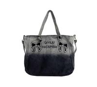 NVOQILIN Schultertasche mit Stickerei, Schleife, Denim, geräumig, für Studenten, modische Kontrastfarbe, große Umhängetasche, Denims, Reisehandtasche, Schwarz