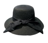 NVUQCKWZ Stroh Sommerhut Frauen Strand Sonnenhut Up 50+, Breiter Krempe Strohhut Mit Bogendekoration, Leicht Faltbarer Tragbarer Sommerreise -strohhalm Hut-schwarz