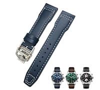 NVVVNX 20 mm 21 mm Rindsleder-Armband, geeignet für IWC-Fliegeruhren, Portugieser-Armbänder, Mark 18, weiches blaues Armband(Blue White Folding,21mm)