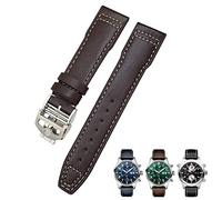 NVVVNX 20 mm 21 mm Rindsleder-Armband, geeignet für IWC-Fliegeruhren, Portugieser-Armbänder, Mark 18, weiches blaues Armband(Brown White Folding,20mm)