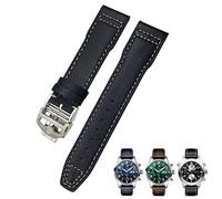 NVVVNX 20 mm 21 mm Rindsleder-Armband, geeignet für IWC-Fliegeruhren, Portugieser-Armbänder, Mark 18, weiches blaues Armband(Black White Folding,20mm)