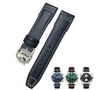 NVVVNX 20 mm 21 mm Rindsleder-Armband, geeignet für IWC-Fliegeruhren, Portugieser-Armbänder, Mark 18, weiches blaues Armband(Dark Blue Folding,21mm)