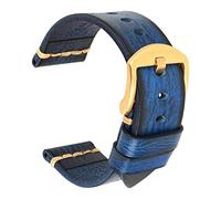 NVVVNX Maikes Echtes Leder Armband Für Galaxy Uhr Band 20mm 22mm 24mm Uhr Band Tissote Timex Omega Handgelenk armbänder(Deep Blue-Gold,20mm)