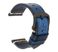 NVVVNX Maikes Echtes Leder Armband Für Galaxy Uhr Band 20mm 22mm 24mm Uhr Band Tissote Timex Omega Handgelenk armbänder(Deep Blue-Black,20mm)
