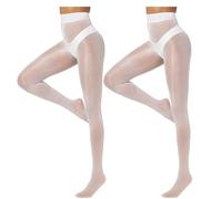 NVYRFS 2 Paar sexy Schwarze Strumpfhosen, transparente Strümpfe for Frauen, Schwarze glänzende Ölstrumpfhosen, Glatte Strümpfe, blickdichte Strumpfhosen(White,Fit for 70-120kg)