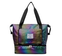 NWLR Faltbare Reisetasche mit Schuhfach, große Kapazität, faltbare Wochenendtasche, Übernachtungstasche, G-bunt, Faltbar