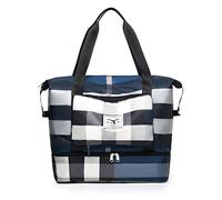 Faltbare Reisetasche, Trocken-/Nass-Trennung, große Kapazität, faltbar, Reisetasche, Wochenendtasche, Übernachtungstasche, mit Schuhfach, leicht, wasserdicht, B-Blau, Faltbar