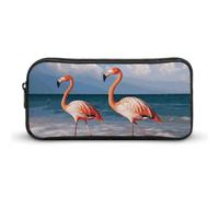 NWTRJ Federmäppchen mit großem Fassungsvermögen, Flamingo am Strand, niedlicher Reißverschluss, Kosmetiktasche, Aufbewahrungstasche für Damen und Herren, Stil:, 22*12*5cm