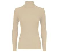 NY Deluxe Edition Geripptes Stretch-Poloshirt für Damen, Rollkragenpullover, Größe S/M, M/L, stone, 48/50/Große Größen