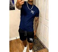 NY LA Logo Graphic 2-Piece Set, 100% Combed Cotton T-Shirt & Shorts, Drop Shoulder Regular Fit, High Quality Print, Breathable Summer Streetwear, Urba