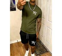 NY LA Logo Graphic 2-Piece Set, 100% Combed Cotton T-Shirt & Shorts, Drop Shoulder Regular Fit, High Quality Print, Breathable Summer Streetwear, Urba