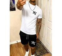NY LA Logo Graphic 2-Piece Set, 100% Combed Cotton T-Shirt & Shorts, Drop Shoulder Regular Fit, High Quality Print, Breathable Summer Streetwear, Urba