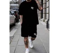 NY LA Logo Graphic 2-Piece Set, 100% Combed Cotton T-Shirt & Shorts, Drop Shoulder Regular Fit, High Quality Print, Breathable Summer Streetwear, Urba