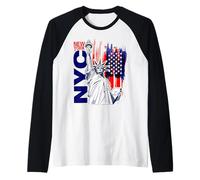 NYC T-Shirt New York City Freiheitsstatue mit USA-Flagge Raglan