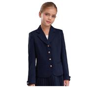 Nyeemya Blazer Mädchen Anzugjacke Kinder Schmal Geschnittener Anzug Einfarbig Jacke Slim Fit Mode Revers Langarm Sakko Hochzeit Mit Tasche Navy blau 134-140
