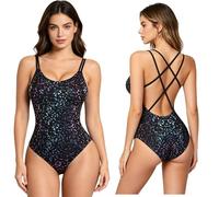 Nyeemya Damen Einteiliger Badeanzug High Cut Thong Glänzend Metallic Sleepwear Monokini Badeanzug Bodysuit Oberteile Stretchy Surfanzüge Typ E XL