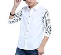 Nyeemya Kinder Jungen Langarmshirt Herbst Hemd Kentkragen Freizeithemd Casual Shirts Baumwolle Top Langarm Oberteil Alltag Freizeit Weiss 158-164