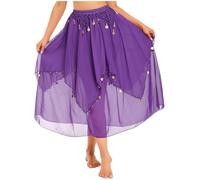 Nyeemya Rock Damen Lang High Waist Bauchtanz Chiffon Tanzrock Erwachsene Bauch Rock Tanz Outfit Orientalische Kostüme Violett Einheitsgröße