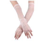 NYGGTYK 1 Paar Perlennetzhandschuhe, Perlenhandschuhe, Lange Fingerlose Handschuhe, Transparente Tüllhandschuhe, Geeignet Für Hochzeitskleid (Weiß)