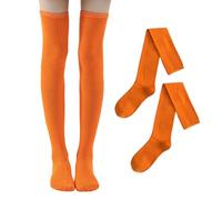 NYGGTYK 1 Paar Socken Damen Orange Kniestrümpfe Overkneestrümpfe Hohe Oberschenkelsocken Overkneestrümpfe Damen Thermokniestrümpfe Extra Lange Stiefelsocken Für Kostümparty, Karneval (Orange)
