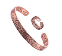 NYGGTYK 1 Stück Pflaumenblüten-Magnetarmband, 1 Stück Pflaumenblüten-Ring, Kupferarmband, antistatisches Armband, Kupferband, verstellbar, Damen-Kupferarmband, modisches Retro-Accessoire