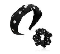 1 Stirnband, 1 Scrunchie, Rock-Stirnband, Schwarzes Stirnband, Gepunktetes Stirnband, Rock-Haarschmuck Für Damen, Rock-Accessoires, Kreuzknoten-Stirnband, Gepunktetes Damen-Stirnband