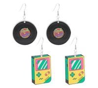 NYGGTYK 2 Paare Von Retro-Ohrringen, Acrylohrringe, Kreativ, Modisch, Personalisiert, Cartoon-Design, Multicolor, 3,7*5,7 cm und 2,7*6 cm