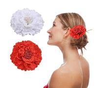 NYGGTYK 2 Stück Haarspangen, Pfingstrosenblüten-Haarspangen, Damen-Haarspangen, Blumen-Haar-Accessoires, Rote Blumen-Krokodilklammern, Damen-Haarschmuck, Chiffon-Blütenblatt-Haarspangen (Rot, Weiß)