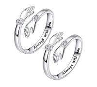 NYGGTYK 2-Teilige Ringe, Silberne Damen-Umarmungsringe, Verstellbare Ringe, Gravierte Offene Ringe, Freundschaftsringe, Paarringe, Mutter- Und Tochterringe, Diamantringe Damenschmuck