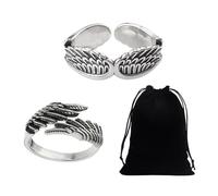 NYGGTYK 2-Teilige Verstellbare Ringe Mit 1-Teiligem Aufbewahrungsbeutel, Offener Federring Für Damen, Personalisierter Unisex-Ring, Vintage-Silberring Für Damen
