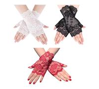 NYGGTYK 3 Paar Fingerlose Handschuhe, Spitzenhandschuhe, Halbfingerhandschuhe, Damen-Partyhandschuhe, Satinhandschuhe, Damen-Teeparty-Zubehör, Geeignet Für Hochzeit, Oper, Tanzhandschuhe